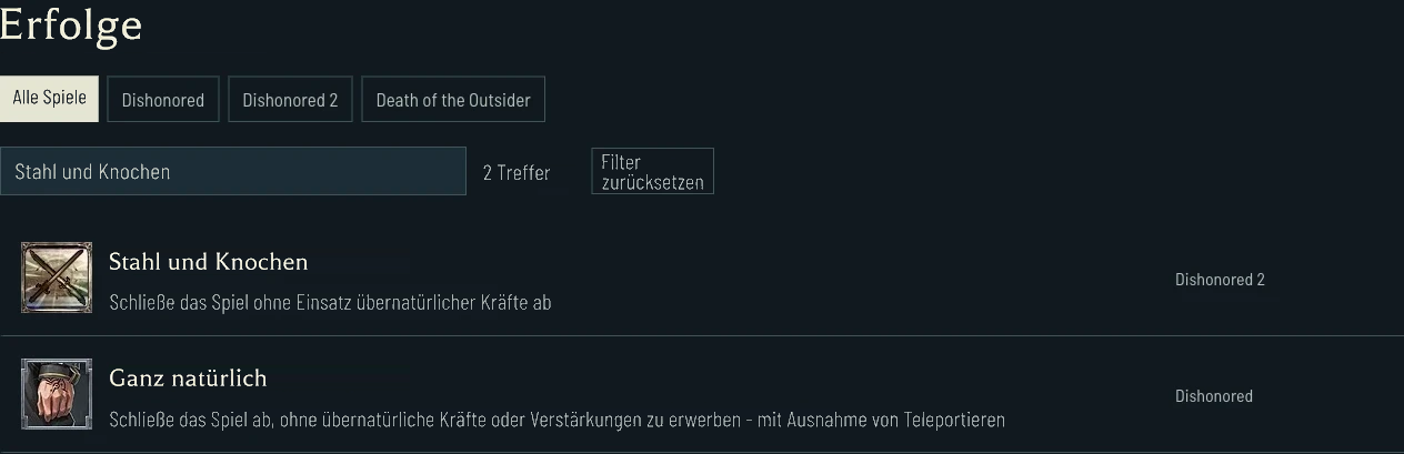 Bedingungen mit Verzicht auf Kräfte in Dishonored und Dishonored 2