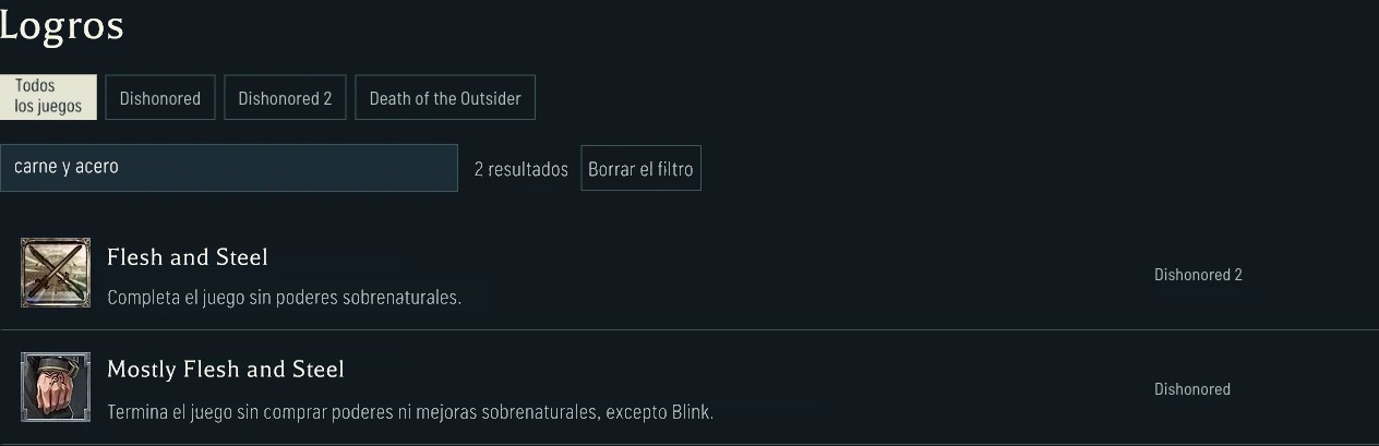 Restricciones de poderes en los logros de Dishonored y Dishonored 2